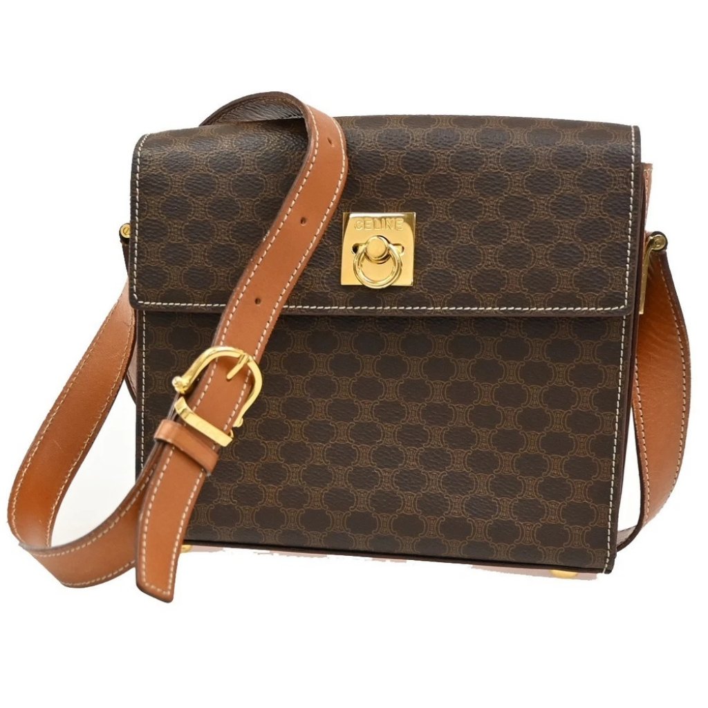 Celine Macadam Pattern Shoulder Bag Pvc Leather Brown